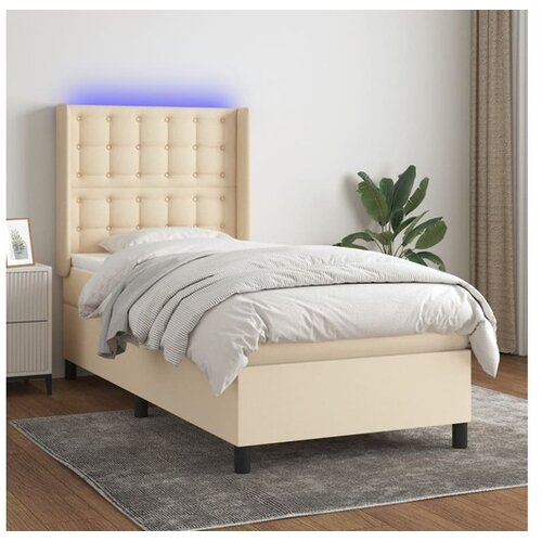  Box spring postelja z vzmetnico LED krem 100x200 cm blago Cene