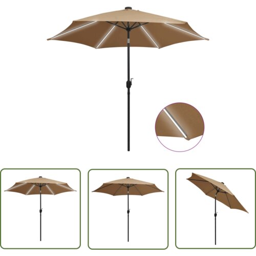 The Living Store Senčnik z LED lučkami in aluminijastim drogom 300 cm taupe - Senčnik, (21742526) Slike