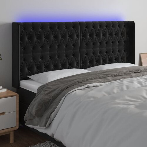 The Living Store led posteljno vzglavje črno 203x16x118/128 cm žamet - led vzglavje, (21495455) Cene