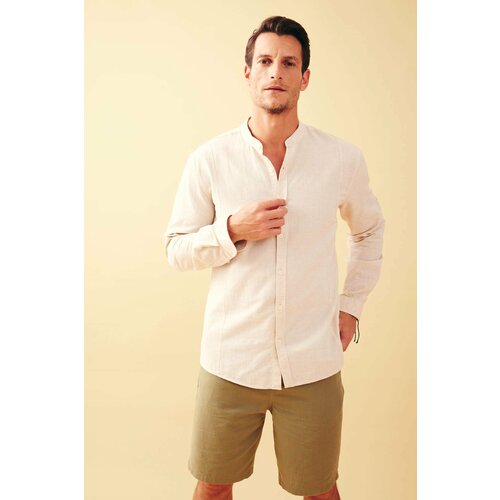 Defacto Modern Fit Straight Collar Long Sleeve Linen Blend Shirt Cene