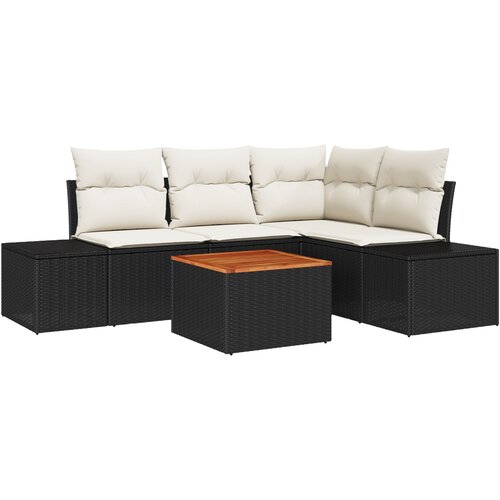 vidaXL 5 Dijelni Vrtni Sofa Set s Jastučićima Crna Poli Ratan Akacija Cene
