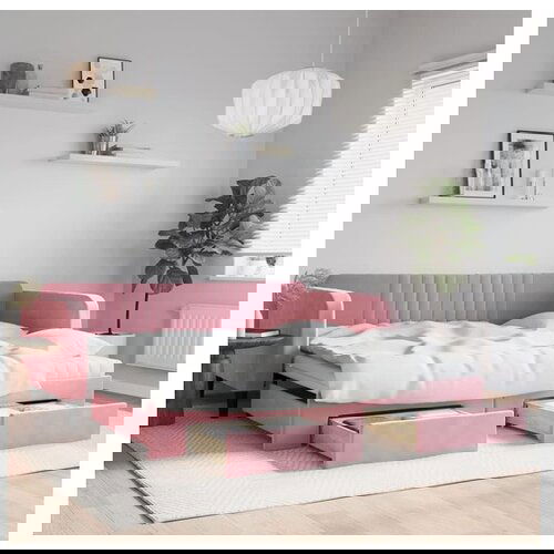 VidaXL Izvlečna dnevna postelja s predali roza 100x200 cm ža Slike