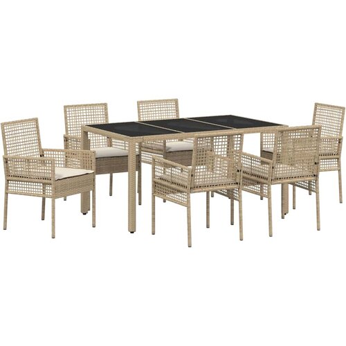  Vrtni set za objed 7 kom. Bež poliratan 190 x 90 x 75 cm Slike