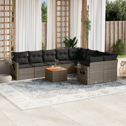 vidaXL 10-dijelni set vrtnih sofa od poliratana s jastucima sivi Cijene