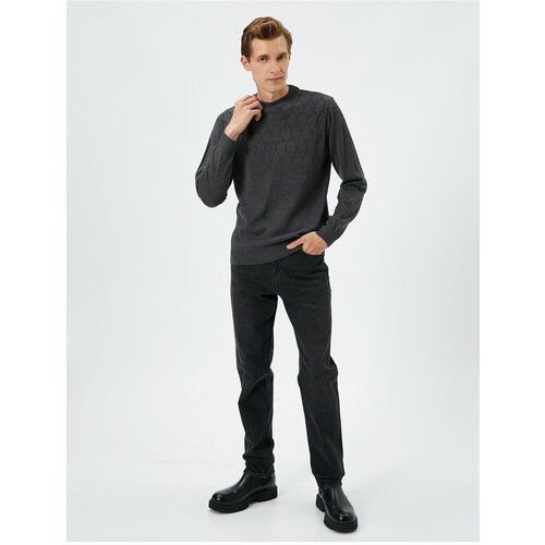 Koton Crew Neck Sweater Slim Fit Textured Ribbed Long Sleeved Cene