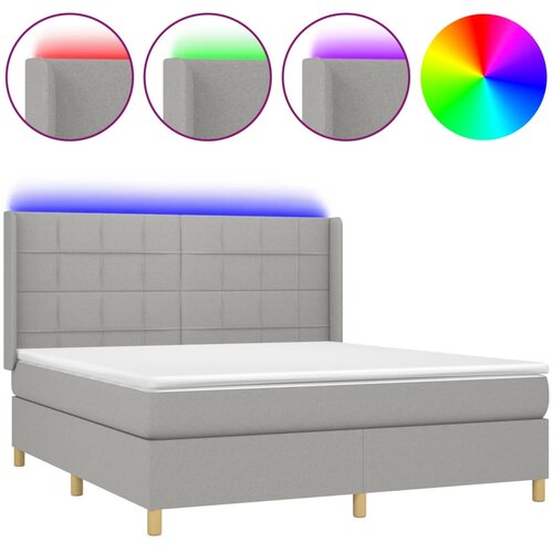  Krevet box spring s madracem LED svjetlosivi 180x200 cm tkanina Slike