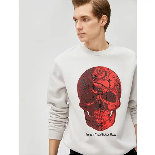 Koton Crew Neck Sweatshirt Skull Printed
