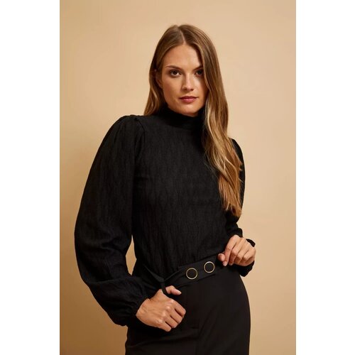 Marisse Black Turtleneck Blouse With Puffed Sleeves Cijene