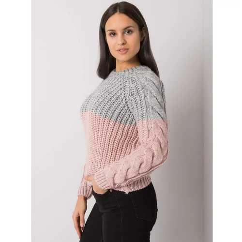 Fashion Hunters Gray and pink women's knitted sweater Bergerac RUE PARIS
