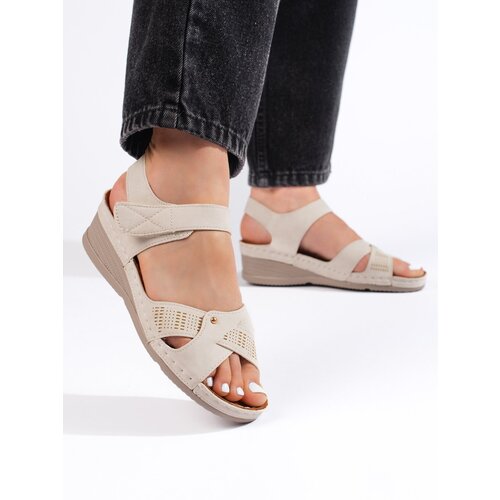 Shelvt Women's wedge sandals with velcro beige Cijene