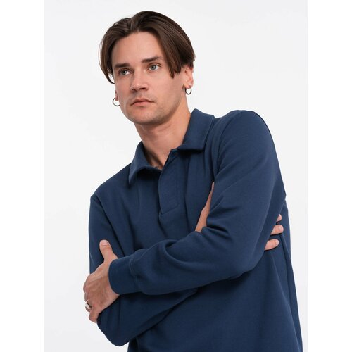 Ombre Men's structured knit polo collar sweatshirt - dark blue Slike