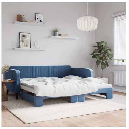 vidaXL Izvlečna dnevna postelja modra 100x200 cm žamet Cene