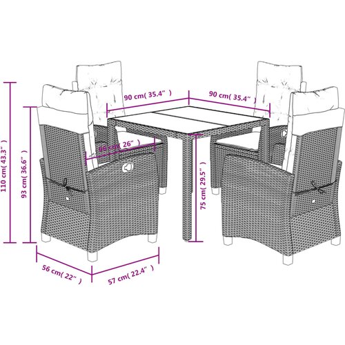  5-dijelni vrtni blagovaonski set s jastucima od poliratana crni Crna 90 cm table length Slike