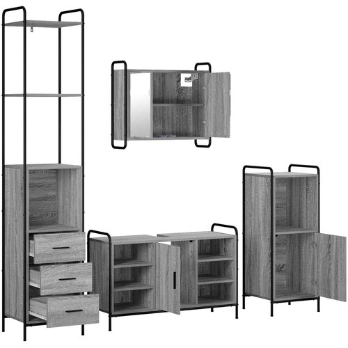  Set ormarića za kupaonicu 4 kom. Siva Sonoma 40 x 36 x 200,5 cm Slike
