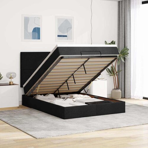  Otomanski krevet s madracem i LED crni 140x200 cm od tkanine Cijene