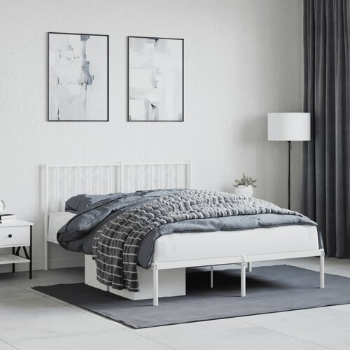 vidaXL Kovinski posteljni okvir z vzglavjem bel 140x190 cm Cene