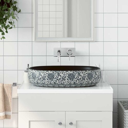 Nadgradni umivaonik crno-plavi ovalni 59 x 40 x 14 cm keramički Cijene