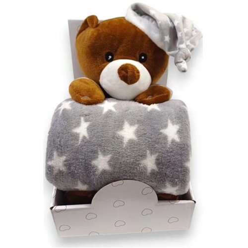 Bbo set pli&amp;scaron;ana igračka + ćebence Bear Grey Slike
