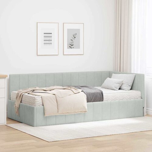 vidaXL Kutni okvir kreveta s madracem Svjetlosiva 90 x 190 cm Baršun Cene