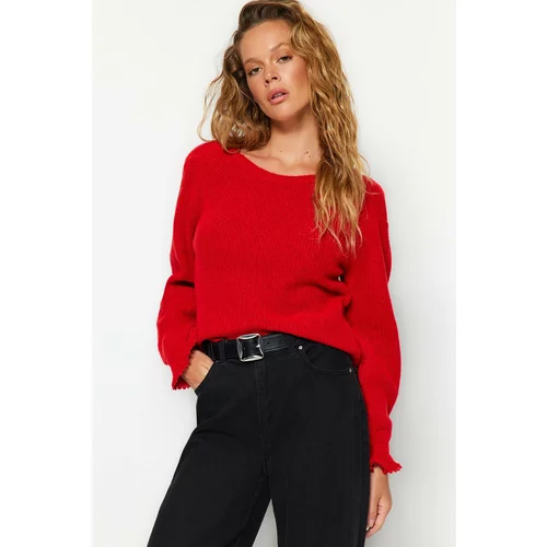 Trendyol Red Soft Textured Shoulder Detailed Knitwear Sweater