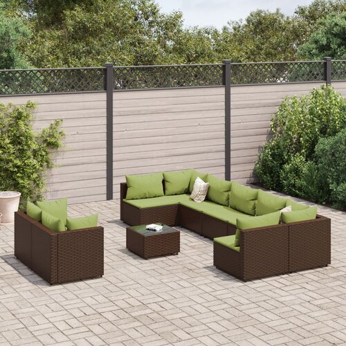vidaXL 10-dijelni set vrtnih sofa od poliratana s jastucima smeđi Cijene