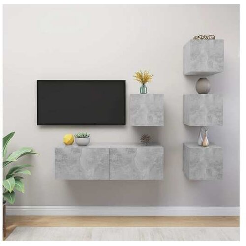  5-dijelni set TV ormarića siva boja betona konstruirano drvo - Beton siva 5 100 cm Cijene