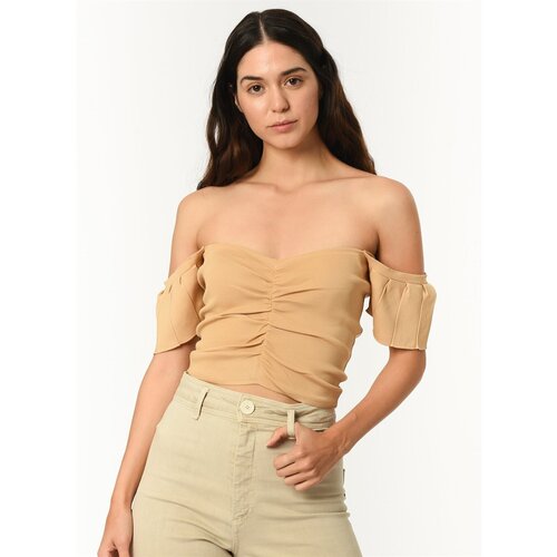 Dewberry Z2008 WOMEN'S KROP BLOUSE-ON CAMEL Cene