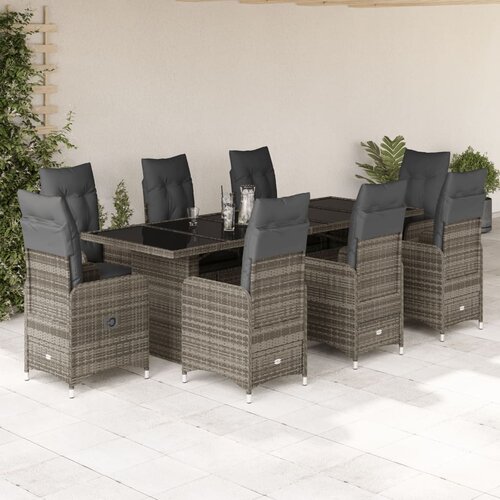 vidaXL 9-dijelni vrtni bistro set od poliratana s jastucima sivi Cijene
