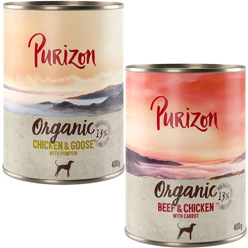 Purizon Ekonomično pakiranje Organic 24 x 400 g - Mješovito pakiranje: 12 x piletina s guščetinom, 12 x govedina s piletinom