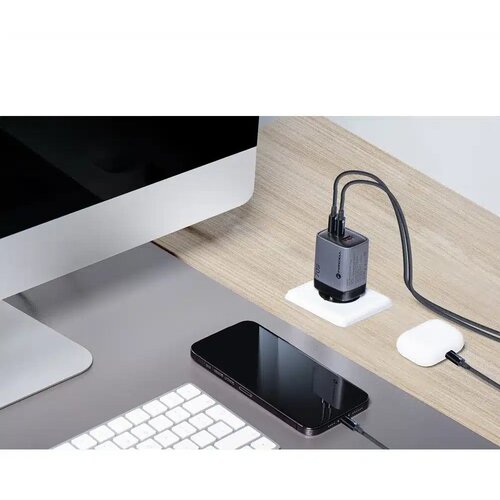 Forcell F-ENERGY GaN III VT-37 omrežni polnilec z LCD zaslonom 2 x Type C + USB A PD QC4.0 SAM SFC2.0 3.45A 70W siv Slike