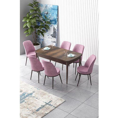 Hanah home Zen - Baroque, Pink BaroquePink Extendable Dining Table & Chairs Set (7 Pieces) Cene