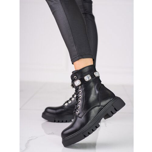 SHELOVET ženske čizme black ankle with rhinestones Slike