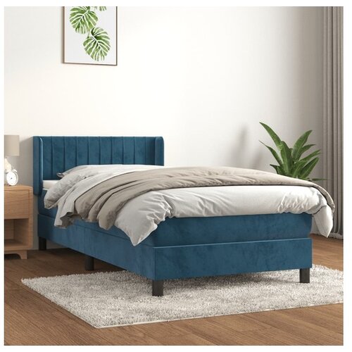 vidaXL Box spring postelja z vzmetnico temno moder 90x190 cm Cene