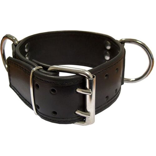 Mister B Leather Slave Collar D-Rings Broad Black Slike