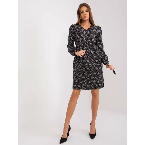 Fashion Hunters Black and gray women's dress with long sleeves