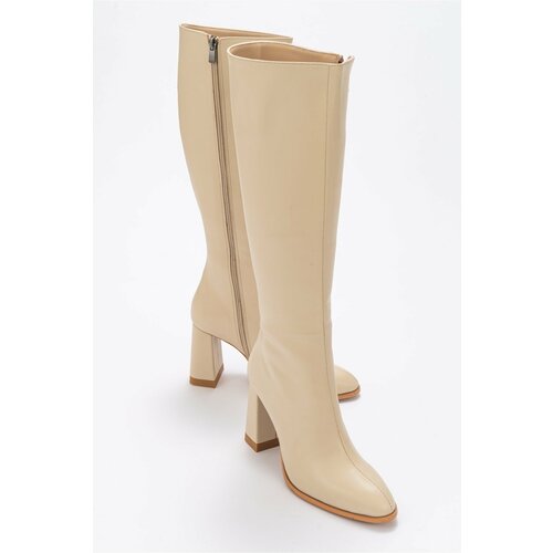 LuviShoes Decer Women's Beige Skin Heeled Boots Slike