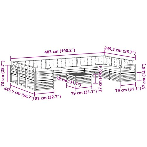  Setovi sofa 11 pcs Prirodna i krem Čvrsto drvo akacije Slike