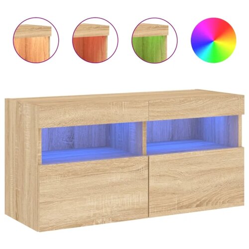 vidaXL Zidni TV ormarić s LED svjetlima boja hrasta 80x30x40 cm Cene