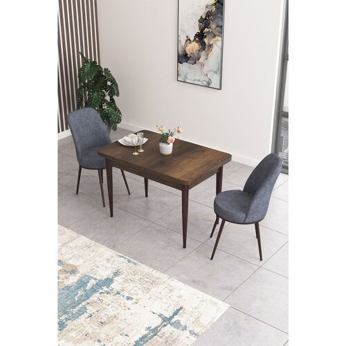Hanah home trpezarijski set Nil, sto i 2 stolice, ploča u dekoru drveta Baroque, dimno siva tkanina Babyface Cene
