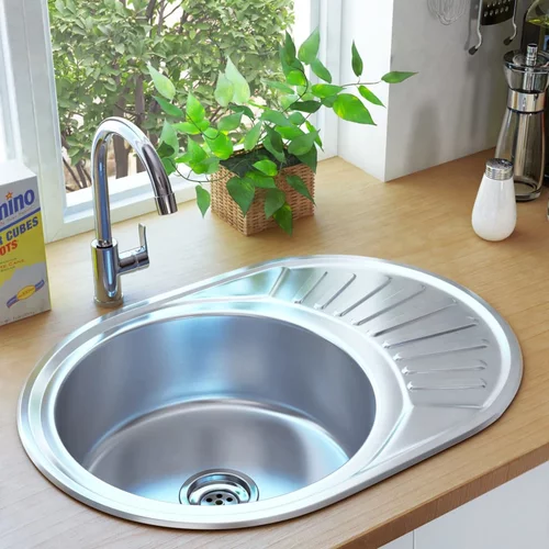 vidaXL Kuhinjski sudoper s cjedilom i sifonom ovalni nehrđajući čelik