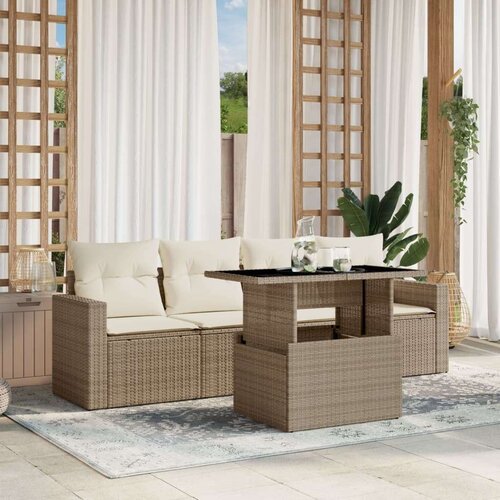 VidaXL 5-dijelni vrtni set sofa s jastucima bež od poliratana Slike