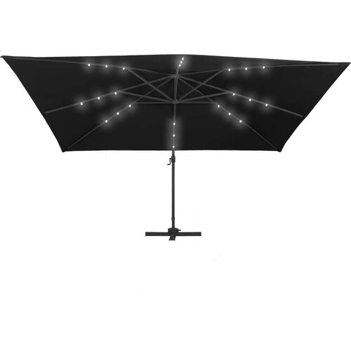 In Konzolni suncobran LED s aluminijskim stupom 400 x 300 cm crni Cene