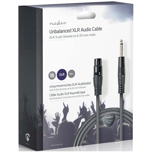 Nedis COTG15120GY100 Nebalansirani audio kabl, XLR 3-pinski ženski, 6,35 mm mu&amp;scaron;ki, Niklovani, 10,0 m, PVC Slike