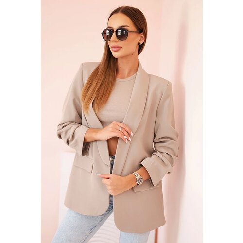 Kesi Włoski Elegant jacket with lapels dark beige Slike