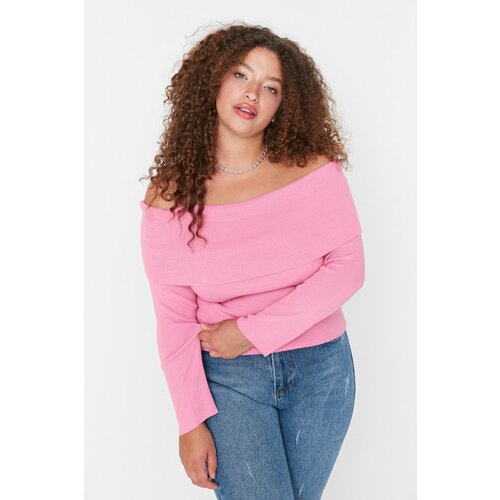 Trendyol Curve Pink Carmen Collar Knitwear Sweater Cene
