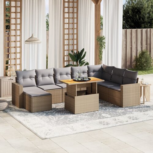 vidaXL 9-dijelni set vrtnih sofa s jastucima bež od poliratana Cijene