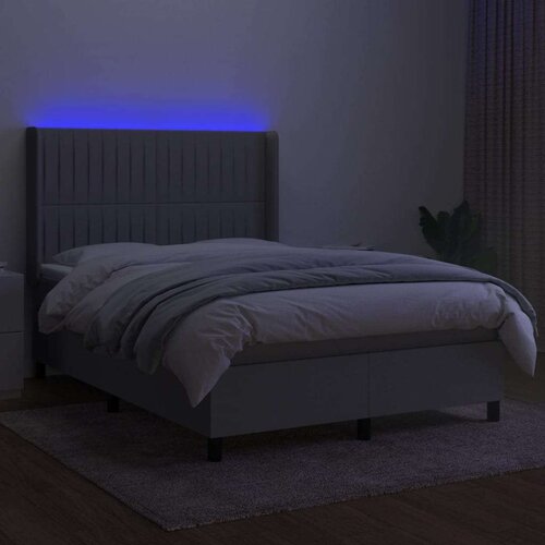  Krevet box spring s madracem LED svjetlosivi 140x200 cm tkanina Slike