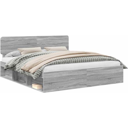 vidaXL Konstrukcija postelje z vzglavjem Siva Sonoma 200 x 200 cm, (5000102907) Cene