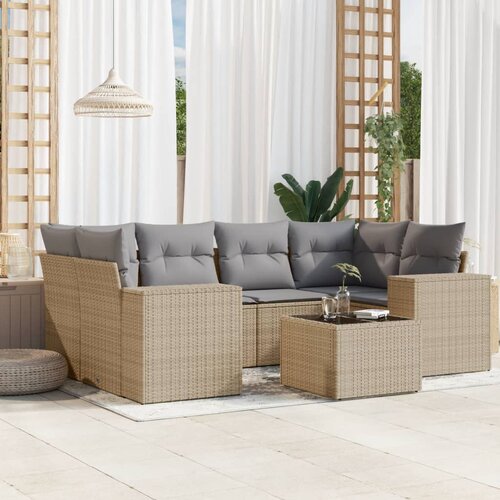 vidaXL 7-dijelni set vrtnih sofa od poliratana s jastucima bež Cijene