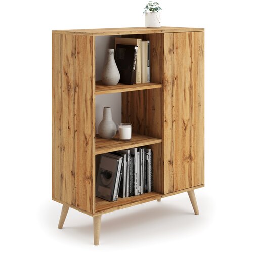 Kobi Furniture Knjižna omara Fondi na lesenih nogah, skandinavski stil - zlata craft hrastova barva, (20625998) Slike
